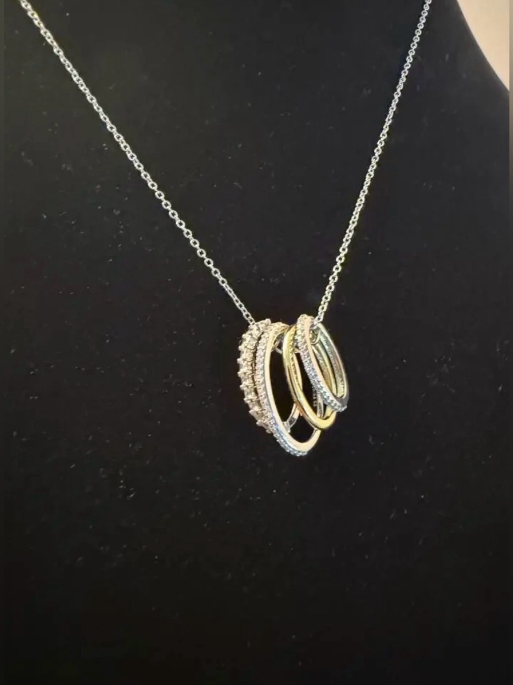 Diamonique Two-Tone Stacked Ring Pendant Necklace - Gold & Silver
